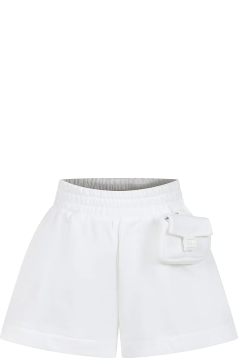 Fendi for Kids Fendi White Shorts For Girl With Micro Baguette