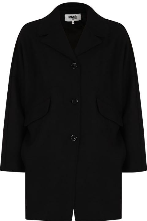 Coats & Jackets for Boys MM6 Maison Margiela Black Coat For Girl With Logo