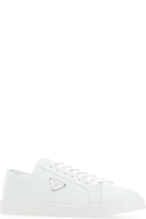 Prada Men Prada White Leather Sneakers