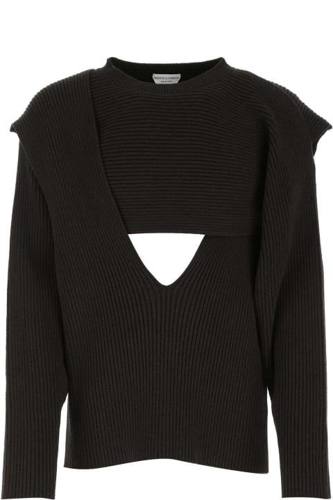 Sweaters for Men Bottega Veneta Dark Brown Viscose Blend Sweater
