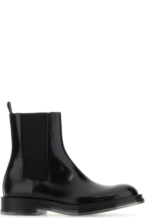 メンズ ブーツ Alexander McQueen Black Leather Float Ankle Boots