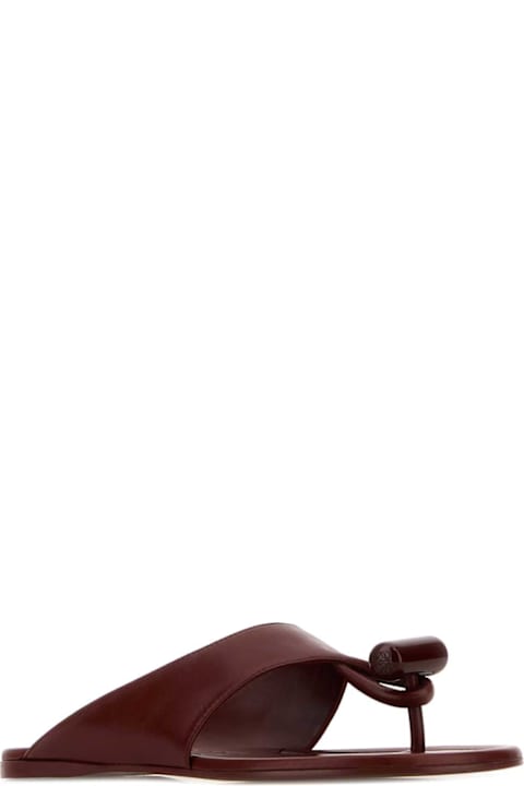 Loewe Burgundy Leather Toggle Thong Slippers