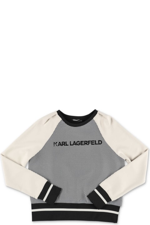 Karl Lagerfeld Felpa Cropped Nera E Bianca In Tecno Tessuto