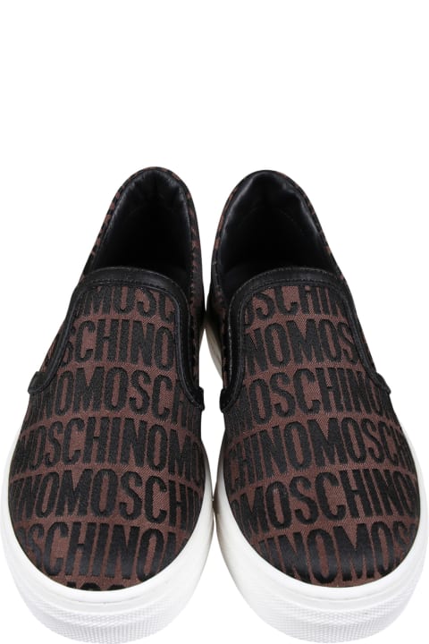 Shoes for Boys Moschino Brown Slip On For Kids With Logo