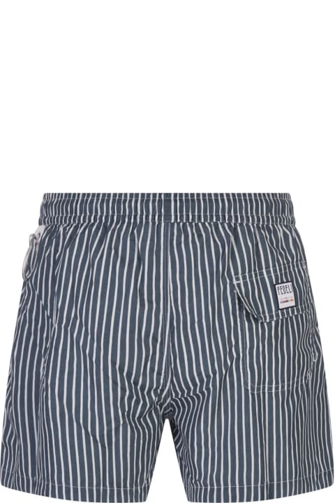 Swimwear for Men Fedeli Teal And White Striped Swim Shorts