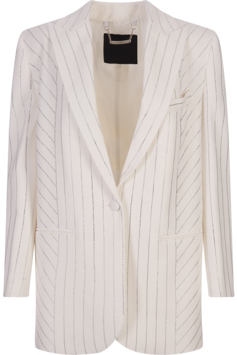 Philipp Plein Coats & Jackets for Women Philipp Plein White Cady Crystals-pinstripe Blazer