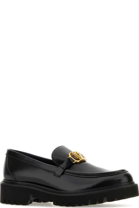Valentino Garavani Flat Shoes for Women Valentino Garavani Black Leather Vlogo Loafers