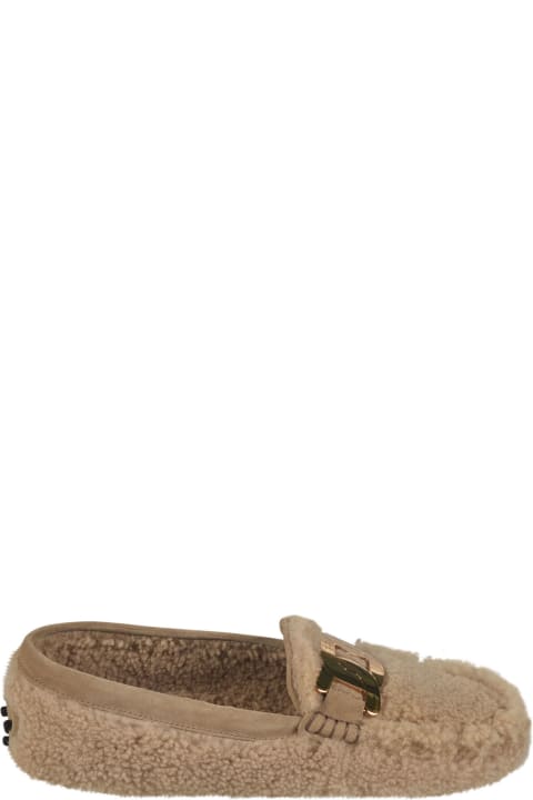 Tod's Flat Shoes for Women Tod's Logo Plaque Textured Loafers