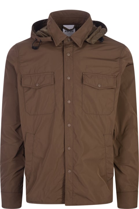 Aspesi Coats & Jackets for Men Aspesi Brown Hooded Shirt Jacket