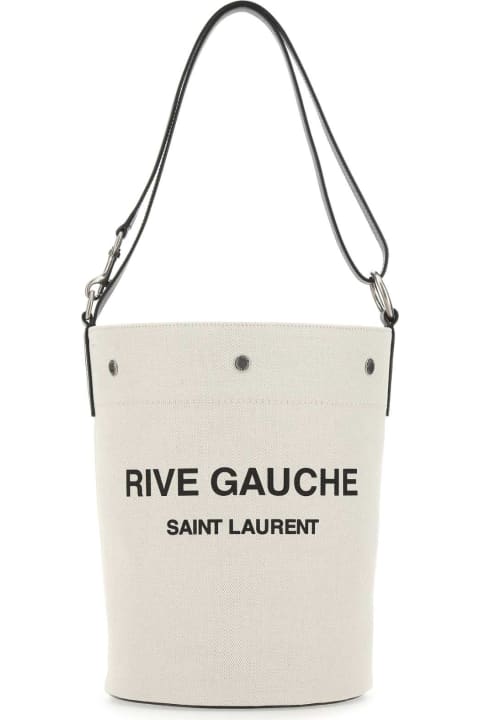 ウィメンズ ショルダーバッグ Saint Laurent Two-tone Canvas And Leather Medium Rive Gauche Bucket Bag