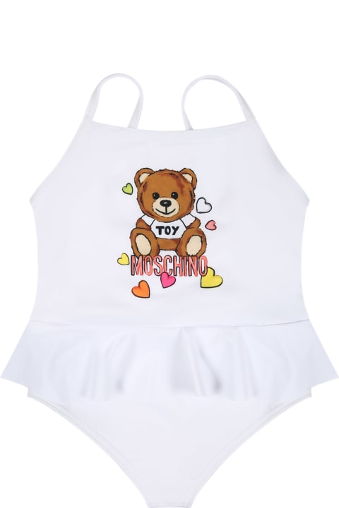 Fashion for Baby Boys Moschino White Swimsuit For Baby Girl With Teddy Bear And Logo