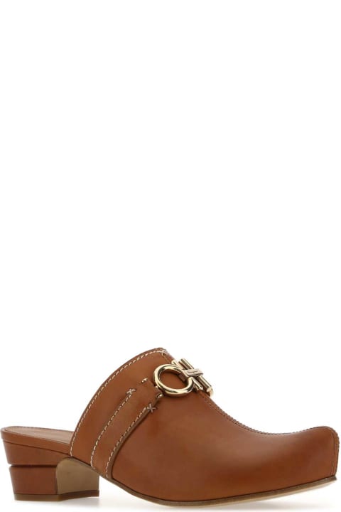 Sandals for Women Ferragamo Caramel Leather Phobos Mules