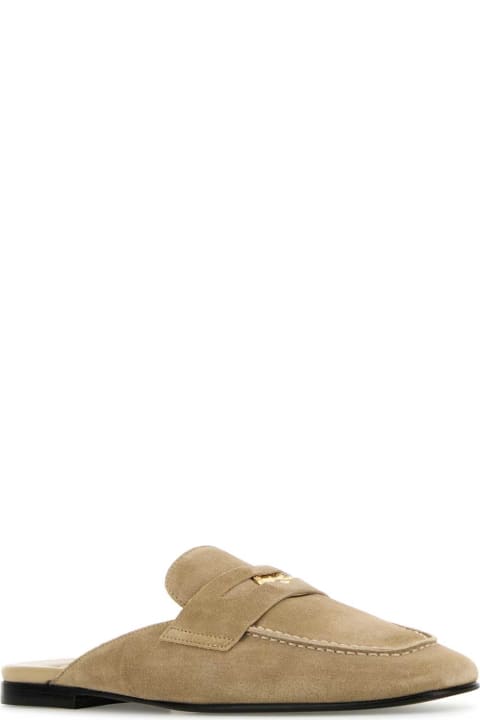 Miu Miu Flat Shoes for Women Miu Miu Beige Suede Slippers