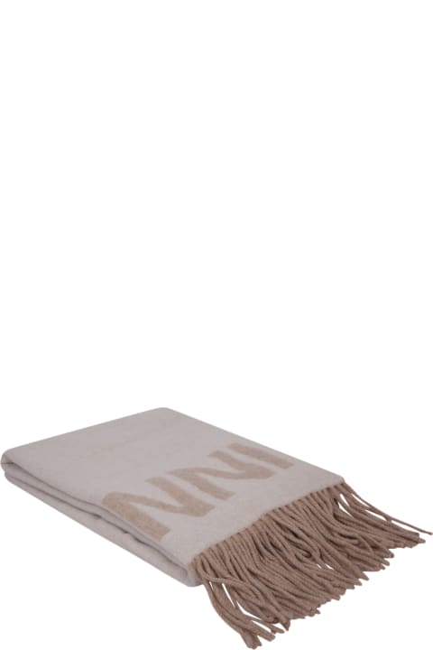 Scarves & Wraps for Women Ganni Beige Recycled Wool Scarf