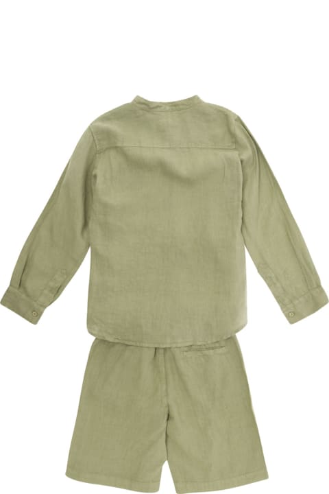 Il Gufo Jumpsuits for Boys Il Gufo Green Shirt And Shorts Set In Linen Boy