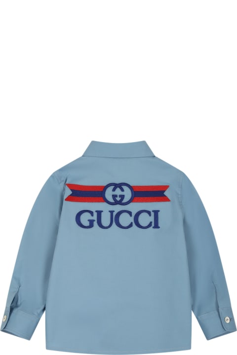 ベビーガールズ Gucciのシャツ Gucci Light Blue Shirt For Baby Boy With Double G