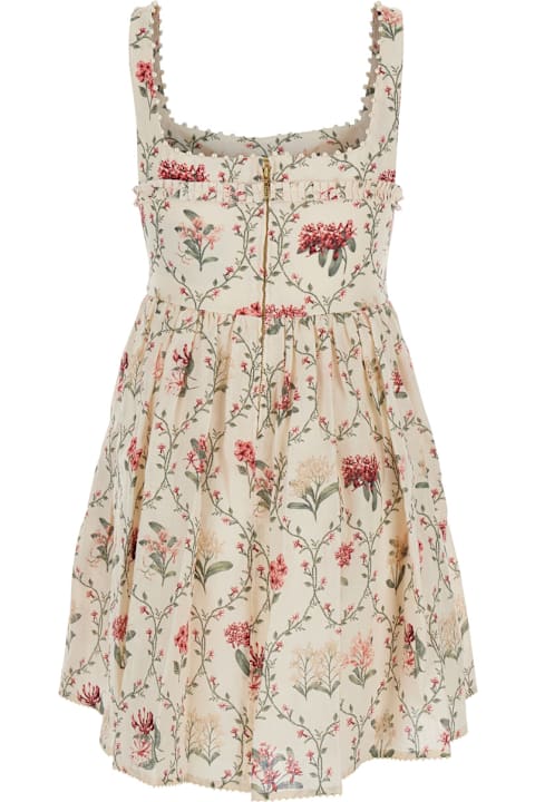 Agua by Agua Bendita Dresses for Women Agua by Agua Bendita 'barbara' Multicolor Short Dress With All-over Floral Embroidery In Linen Woman
