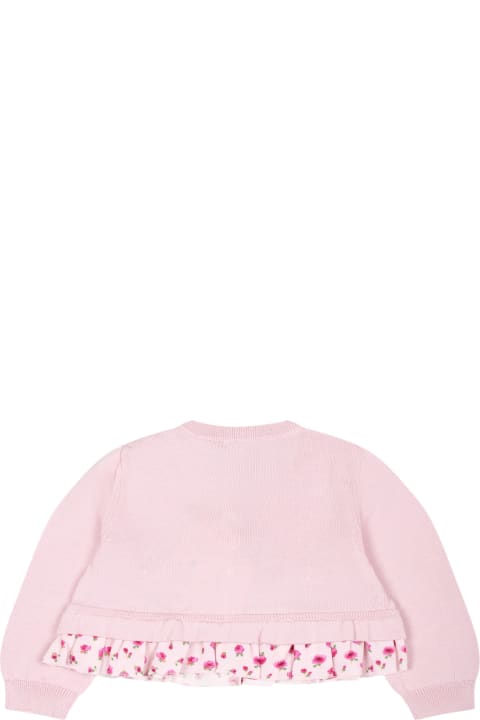 Simonetta Clothing for Baby Girls Simonetta Pink Cardigan For Baby Girl With Flowers Print