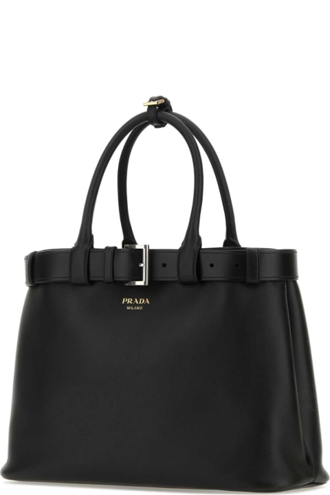 Prada Totes for Women Prada Black Leather Prada Buckle Large Handbag