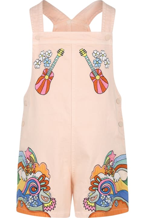 Topwear for Girls Stella McCartney Kids Pink Dungarees For Girl With Floral Embroidery