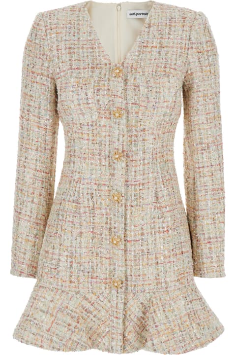 Fashion for Women self-portrait Mini Multicolor Dress With Jewel Buttons And V Neck In Tweed Woman
