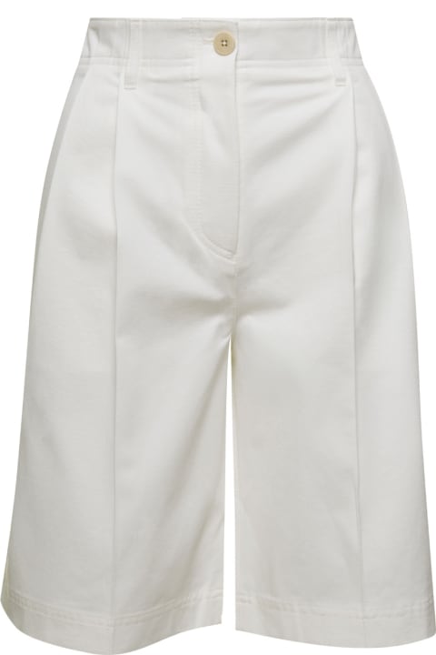 Totême for Women Totême White Twill Pleated Bermuda Shorts In Cotton Woman