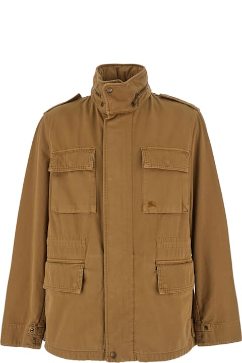 Burberry for Men Burberry Beige High Neck Jacket With Ekd Embroidery On The Front In Cotton Man