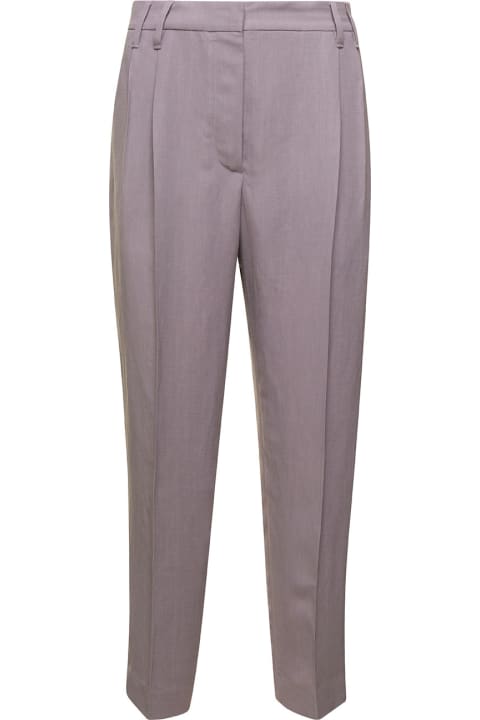 Lilac High Waisted Tailored Trousers In Linen Blend Woman