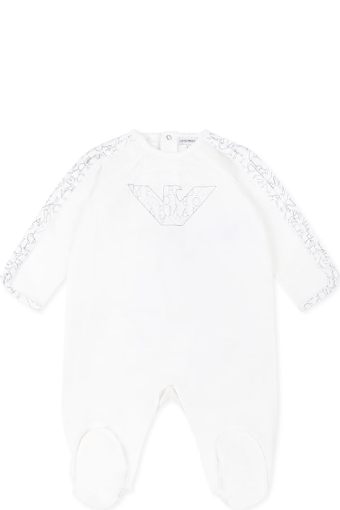 Homeware Emporio Armani White Babygrow For Baby Boy With Eagle