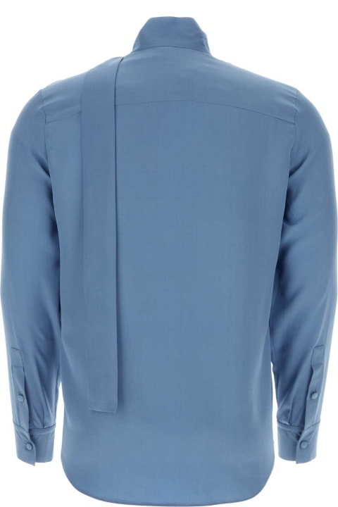 Shirts for Men Valentino Garavani Cerulean Blue Silk Shirt