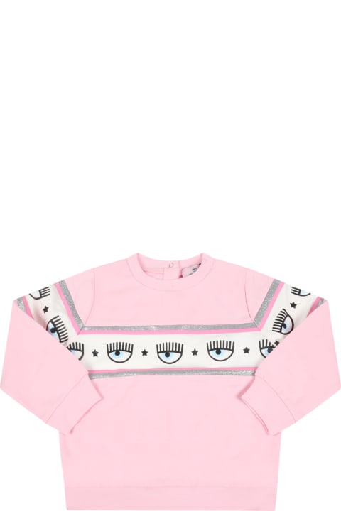 Pink Sweatshirt For Baby Girl With Iconic Flirting Eyes