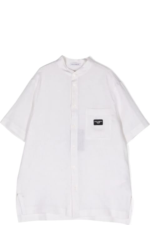 Dolce & Gabbana for Kids Dolce & Gabbana White Linen Shirt With Logo Plaque