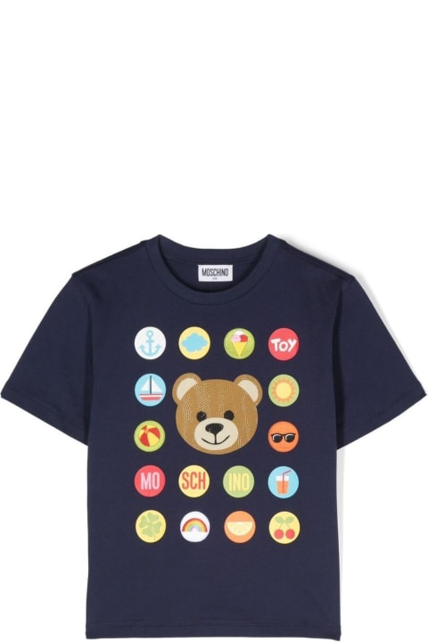 Moschino for Kids Moschino Blue Crewneck T-shirt With Graphic Print At The Front In Cotton Girl