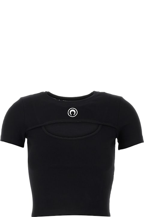 Marine Serre ملابس علوية لـ السيدات Marine Serre Moon Logo Ribbed Jersey Cut-out T-shirt