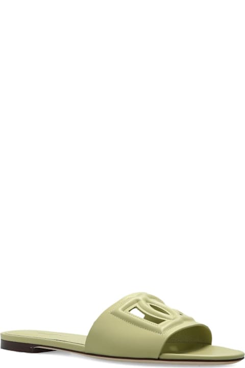 Dolce & Gabbana Dg Logo Leather Flat Sandals