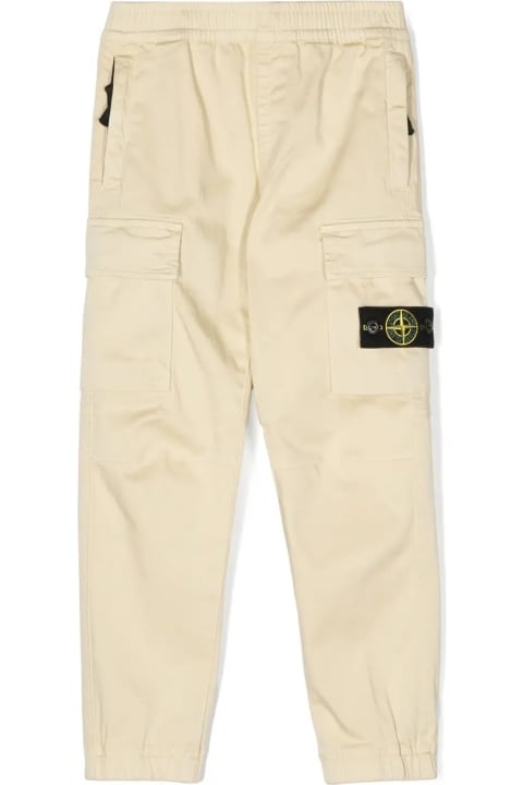 Sale for Boys Stone Island Dove Cotton And Silk Satin Cargo Trousers