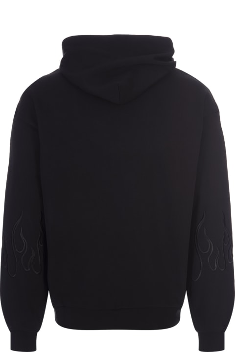 Black Hoodie With Embroidered Black Flames
