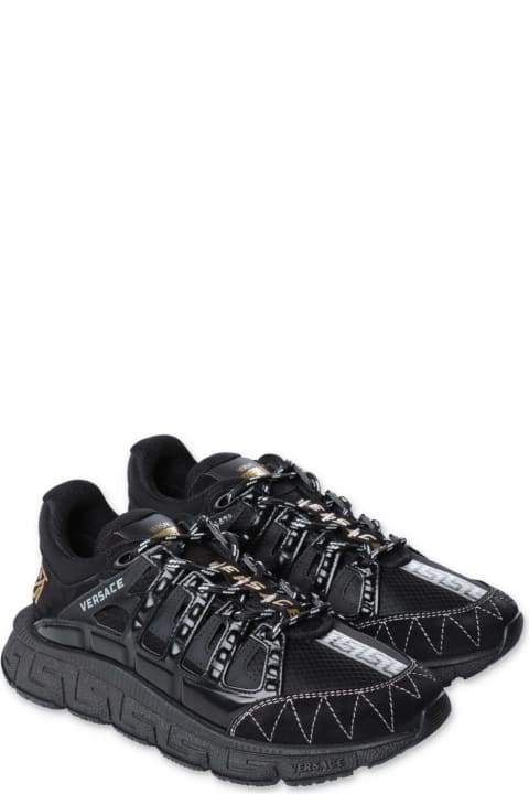 Shoes for Boys Young Versace Sneakers Nera In Pelle Di Vitello