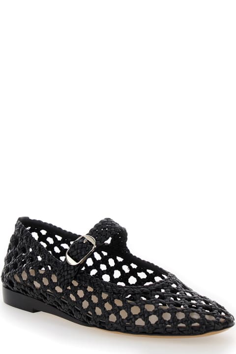 Flat Shoes for Women Le Monde Beryl Black Mary Jane With Strap In Woven Leather Woman
