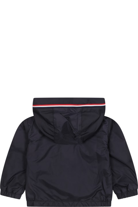 Topwear for Baby Boys Moncler Blue Hooded Jacket For Baby Boy