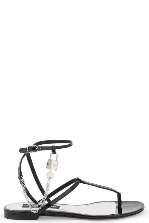 Sandals for Women Dolce & Gabbana Patent Leather Thong Sandals With Padlock