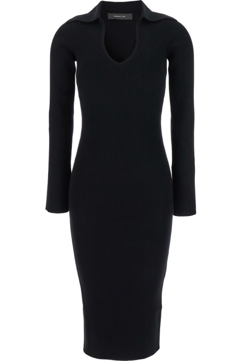 Federica Tosi لـ Women Federica Tosi Black Midi Dress With Sailor Collar In Viscose Blend Woman