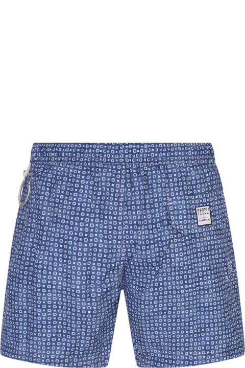 Swimwear for Men Fedeli Royal Blue Swim Shorts With Micro Pattern
