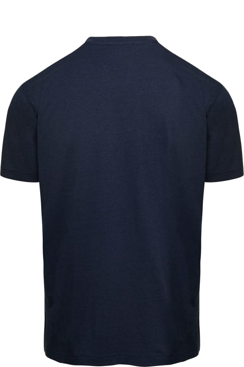 Blue Crew Neck T-shirt With Embroidered Logo In Cotton Blend Man