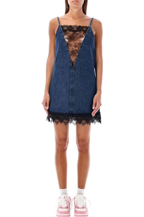 Dresses for Women Off-White Lace Detailed Sleeveless Denim Dress