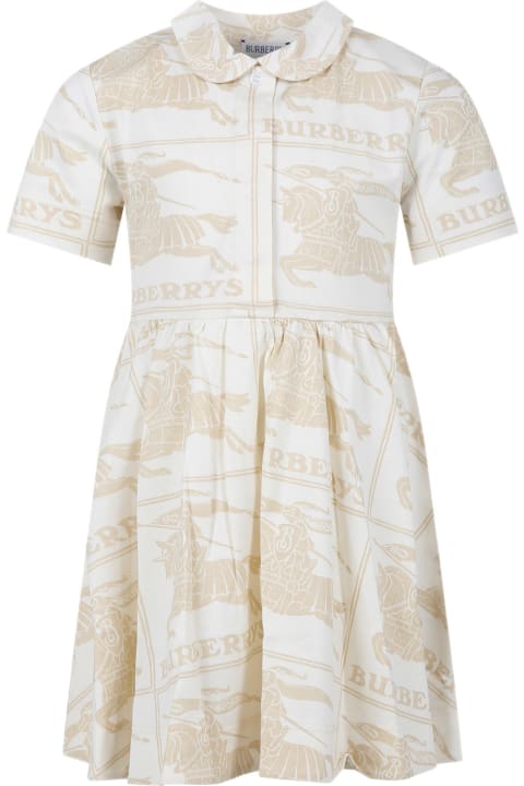 Burberry for Kids Burberry Ivory Dress For Girl With All-over Logo