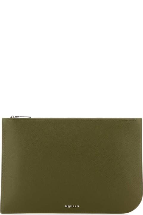 Alexander McQueen Totes for Men Alexander McQueen Olive Green Leather Large Sling Pouch