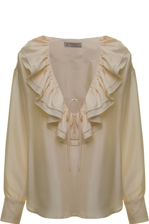Alberto Biani Woman Ivory Colored Silk Shirt With Ruffles