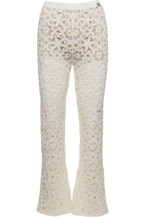 ウィメンズ新着アイテム TwinSet White Flared Pants With Crochet Work In Cotton Woman