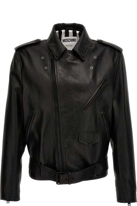Moschino Coats & Jackets for Men Moschino 'in Love We Trust' Leather Jacket